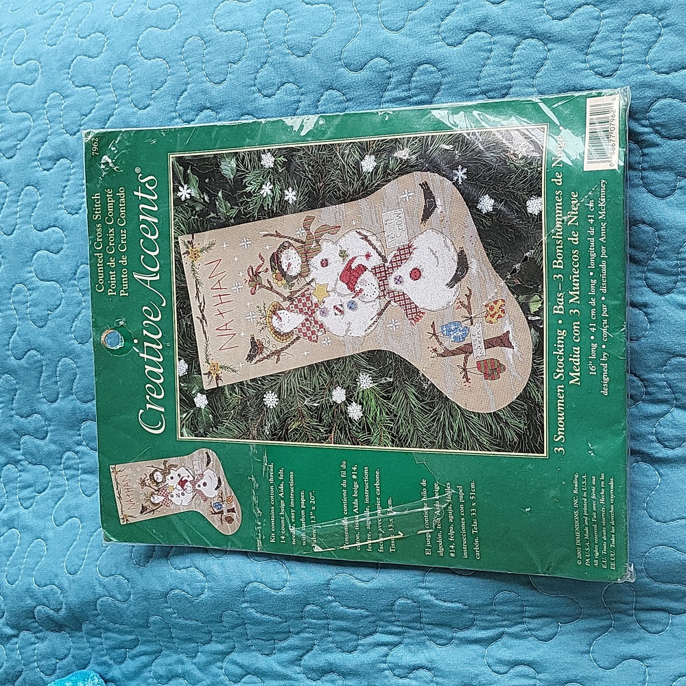 Creative Accents 3 Snowmen Cross Stitch NIP vintage